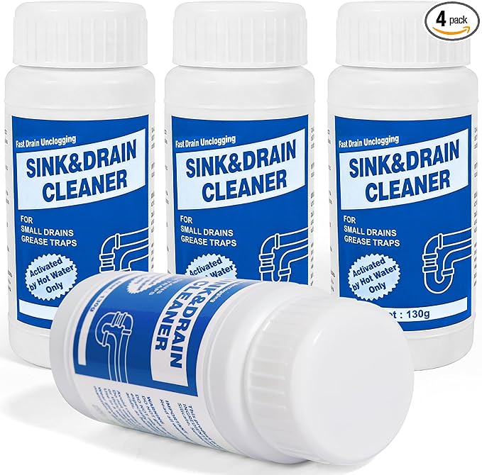 Wild Tornado Pipe Dredge Powder: Sink and Drain Cleaner for Kitchen & Bathroom Sinks, Fast-Acting Heavy Duty Pipe Unclogger with 2 Free Cleaning Hooks (4 Pack)