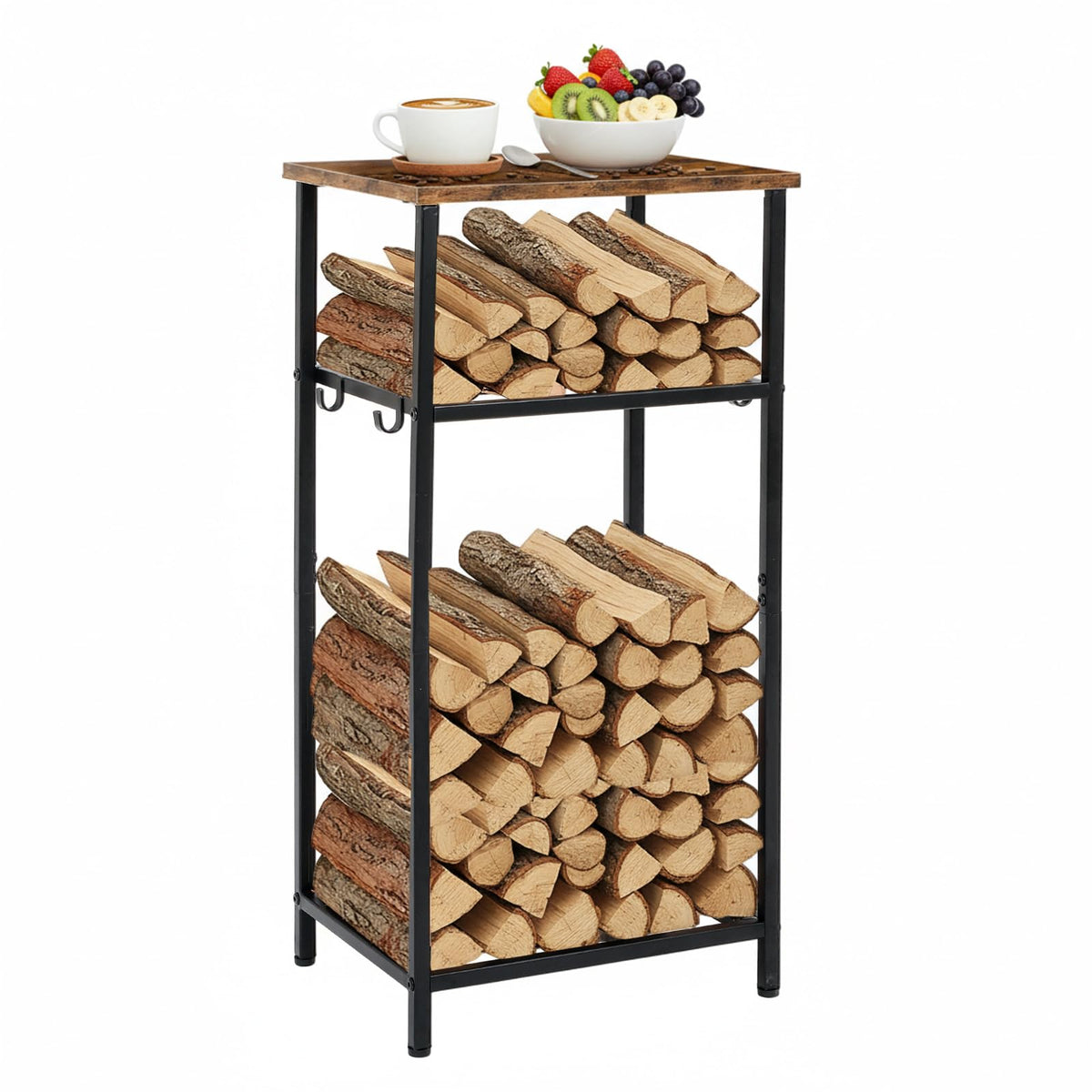 2-tier 32 Inch Firewood Rack Log Holder Indoor Outdoor, Black - Image 1