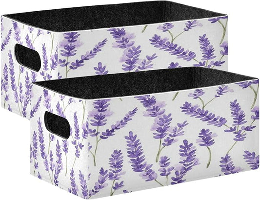 Kcldeci Lavender Flower Storage Bins Baskets for Organizing 2Pack, Sturdy Storage Basket Foldable Storage Baskets for Shelves Closet Nursery Toy