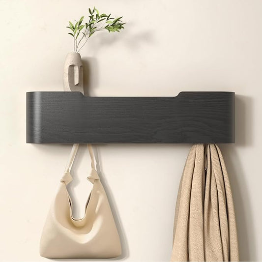Coat Rack Wall Mount Entryway Organizer Modern Key Holder Wall Mount with Wooden Shelf Entryway Hooks for Bedroom Kitchen Hallway Bathroom for Hanging Coats Hats Dog Leashes Bags Towels