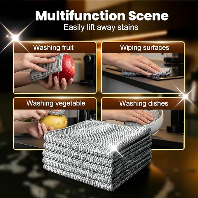 Multipurpose Wire Dishwashing Rags for Wet and Dry, 2026 New Multifunctional Non Scratch Metal Wire Dishcloth, Reusable Premium Metal Scrubbing Pads Sponge Clean for Home Kitchen Cooktop (5PCS)