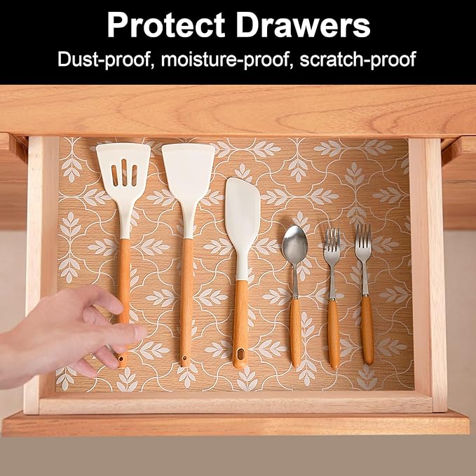 Cooyes Shelf Drawer and Cabinet Liner, Washable Oil-Proof Shelf Liners for Kitchen Cabinets, Shelves, Refrigerator, Non-Adhesive Drawers Mats（11.8" W x 118" L）