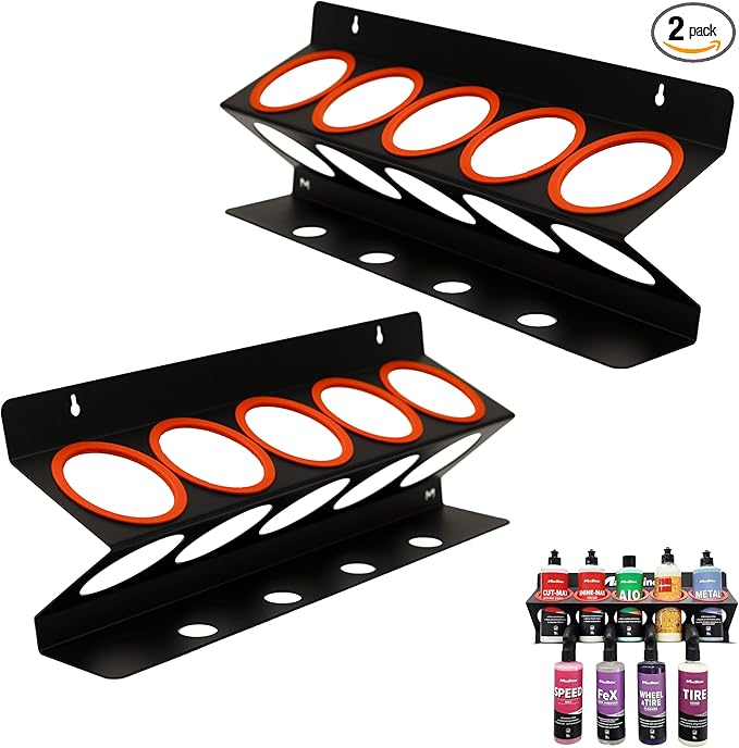 Maxshine Universal Detailing Spray Bottle Holder (2-Pack) – Mobile Detailing & Car Garage Organizer, Holds 5 Bottles (16oz) with 4 Small Hole – Lightweight Design, Easy Wall Mounting