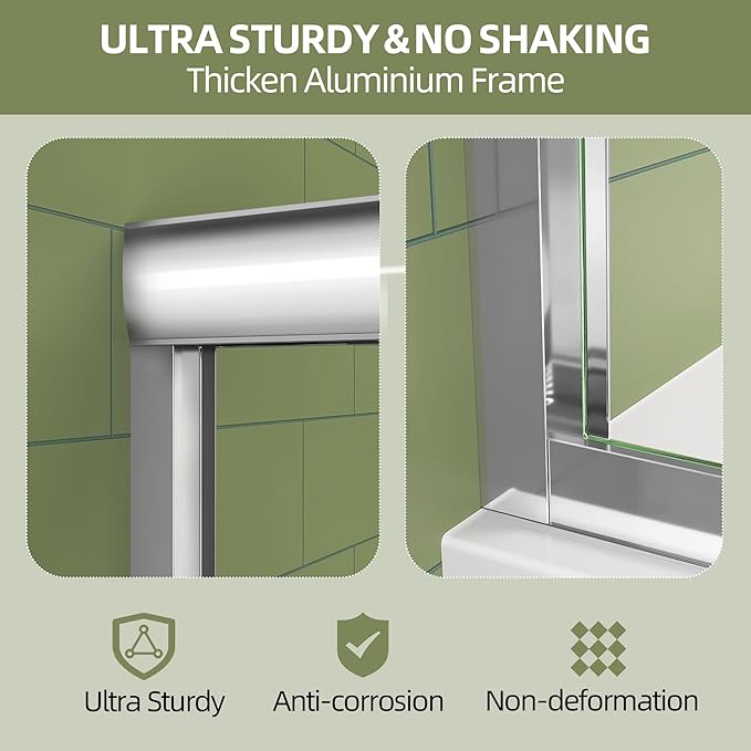 GETPRO Sliding Shower Door 50-54 in. W x 72 in. H Semi-Frameless Bypasss Double Sliding Glass Shower Enclosure,1/4 inch Clear Tempered Glass Door for Walk-in Shower Chrome