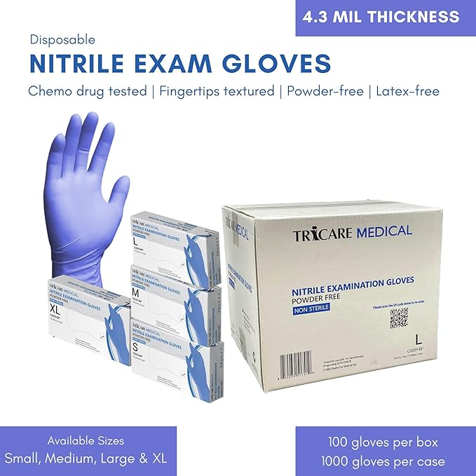 Nitrile Exam Gloves, Chemo Drug Tested, Latex-free, Powder-free, 4.3 Mil, Deep Blue