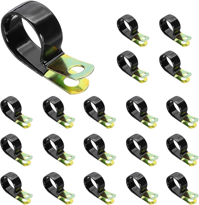 PATIKIL 1-3/16 Inch Vinyl Coated Cable Clamps, 50 Pack Galvanized Steel Metal Cable Clips Rubber Cushion Insulated Pipe Clamps for Tube Lines Cord Wire Management, Black
