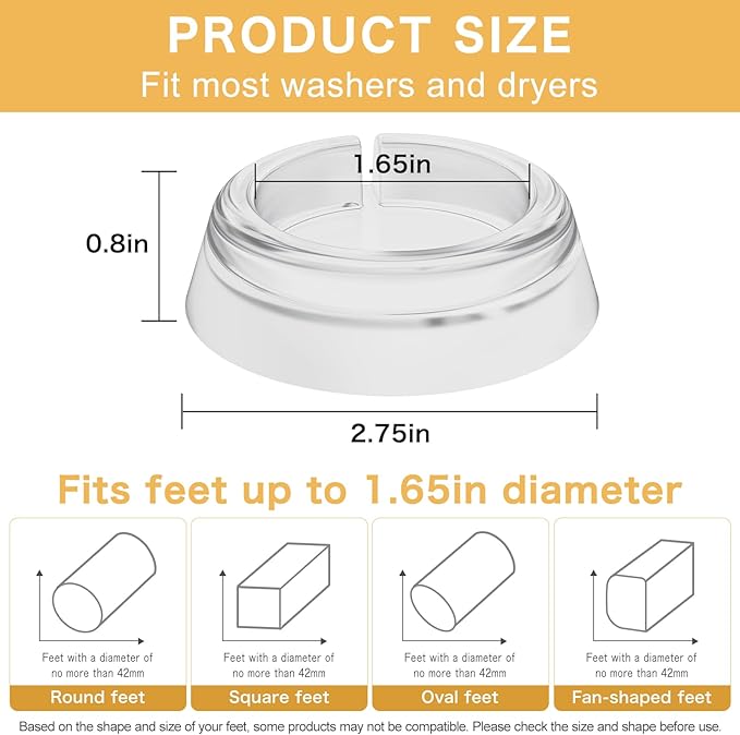 DEWEL Anti Vibration Pads for Washing Machine, Washer and Dryer Pedestals Hard Wearing Round Rubber Anti Vibration Pads for Anti Slip & Noise-reducing Protects Laundry Room Floor (4 Pcs)