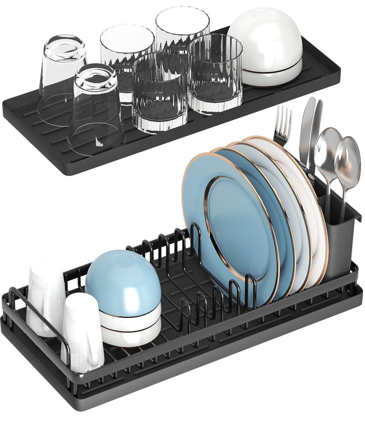 CHLORYARD Small Dish Drying Rack, Compact Sink Dish Drainer Plate - Image 1
