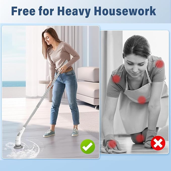 9-in-1 Multi-Purpose Electric Spin Scrubber for Cleaning, 2 Speed Long Handle Shower Scrubber, Replaceable Cleaner Brush Heads for Floors, Windows, Bathtub, Grout, Tiles, Sink, Car, Bathroom