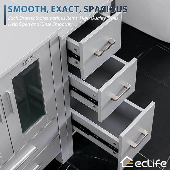 eclife 72" Modern Bathroom Vanity Sink Combo Freestanding Cabinet with Small Side Cabinet, Turquoise Square Glass Vessel Sink, Water Save Faucet, Drain (Gray+A10)