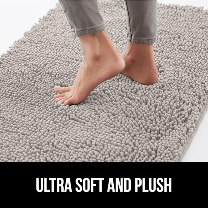 GORILLA GRIP SoakSTOPPER Dog Door Mat, 70x24 Machine Washable Rug Absorbent Doormat Captures Moisture Mud Dirt, Quick Dry Soft Chenille Entryway Rugs Indoor Entrance Mats for Dog Paws, Light Gray