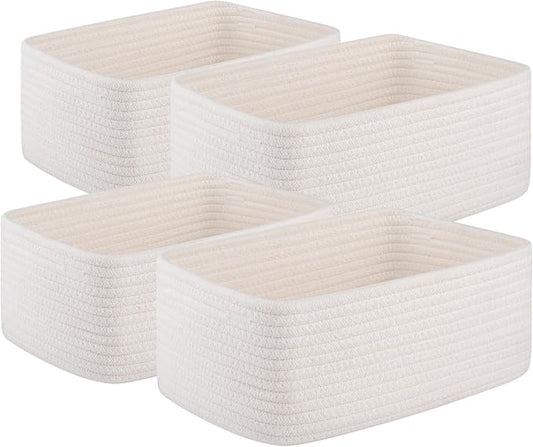 OIAHOMY 4 Pack Storage Baskets for Organizing, Small Bins for Shelves, Cute Decorative Storage Bins, Organizer Baskets for Gifts Empty,13''Lx8.7''Wx5.1''H, White