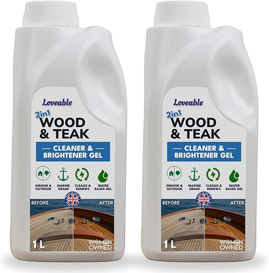 EcoDecors Loveable 2 in 1 Wood & Teak Cleaner and Brightener Gel, 1 L, for Outdoor Use, Cleans, Renews, and Refreshes Outdoor Wood - 2 Pack