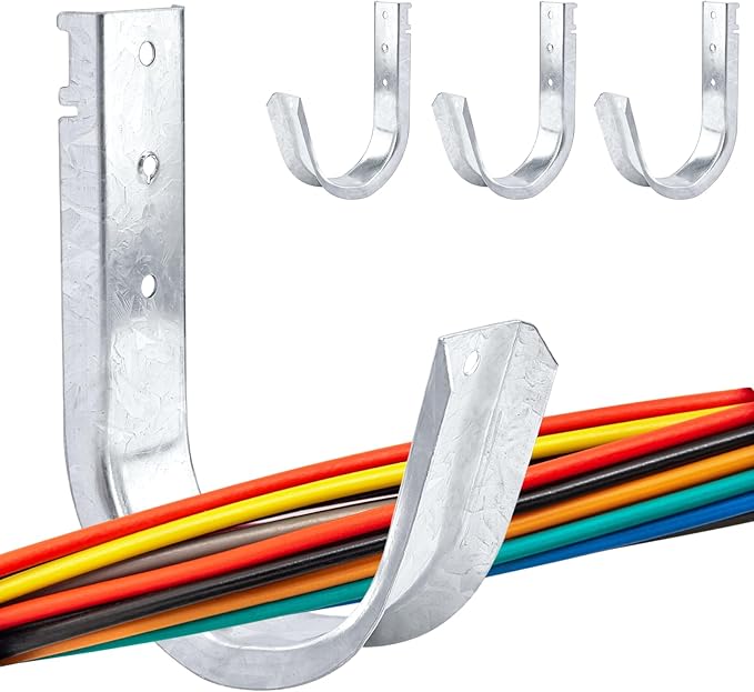 SIHAI 10-Packs 4” Inch J-Hooks, UL Certified Heavy-Duty Cable Support Hooks for Hanging CAT6/6A, Fiber Cable Management and Low Voltage Wiring (with Retainer Clip)