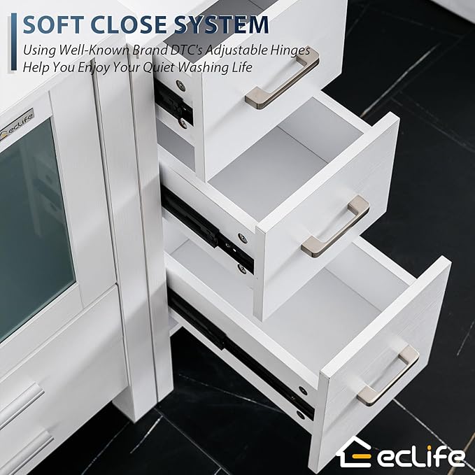 eclife 84" Modern Bathroom Vanity Sink Combo Freestanding Cabinet with Small Side Cabinet, Without Vessel Sink, Faucet, Drain (White Vanity Only)