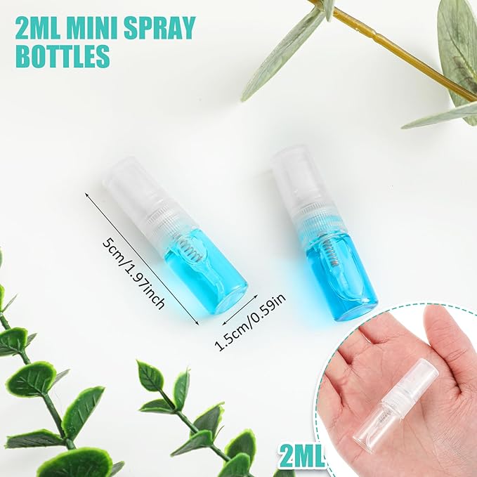 Zhehao 400 Pcs Mini Spray Bottles 2 ml Clear Glass Perfume Bottles Refillable Fine Mist Perfume Atomizer Portable Empty Sample Containers for Cleaning, Essential Oils, Travel(Clear Cap)