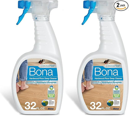 Bona PowerPlus Hardwood Floor Deep Cleaner Spray - 32 fl oz - Refillable - Oxygenated Formula and Residue-Free Floor Cleaning Solution - for Wood Floors (Pack of 2)