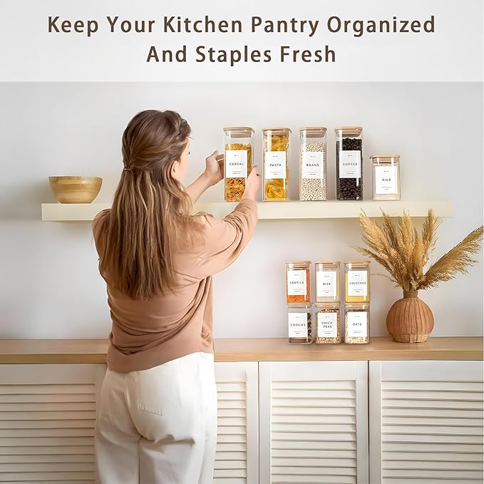 Square Storage Containers with Lids, Clear Food Storage Container Jar with Sealing Bamboo Lid for Noodles Flour Cereal Rice Sugar Tea Coffee Beans (20oz*3/40oz*2/67oz*1)