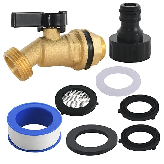 Brass Water Container Rain Barrel Spigot Kit with Filter Faucet,No Splash and Save Water, Compatible with ROTOPAX Water Containers, with Quarter Turn Ball Valve Faucet with Bulkhead Fitting
