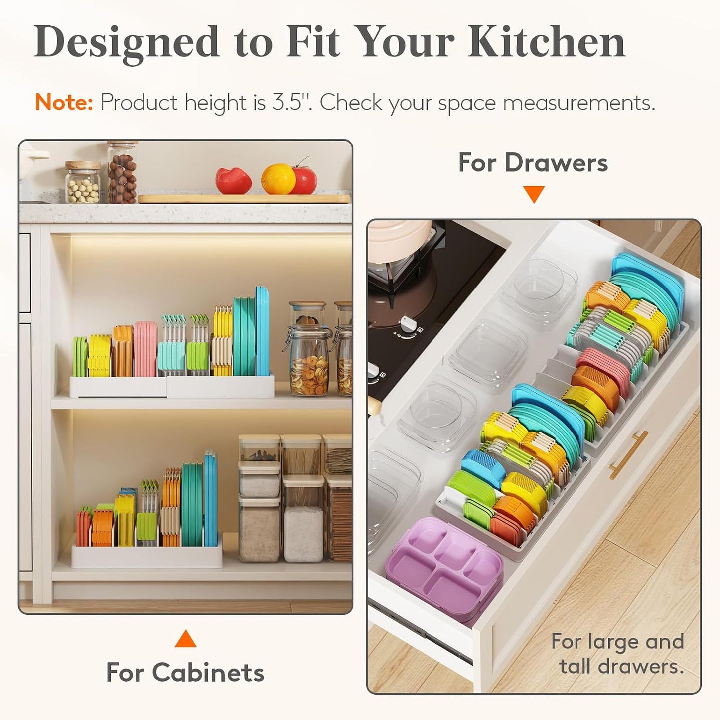 Lifewit Kitchen Cabinet Organizer for Food Contanier Lid with 7 Sections