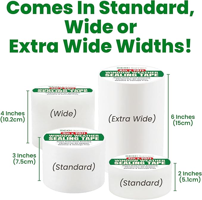 ECOHomes Window Weather Sealing Tape | Winter Weather Stripping Tape to Block Cold Drafts Through Window Gaps and AC Units, Insulation Seal and Draft Blocker for Home (4 Inch by 180 FT, Clear)