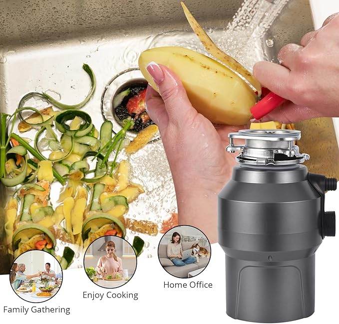 0.5HP 1/2HP Garbage Disposal, 380W 110V Continuous Feed Food Waste Disposer with 14 in Power Cord, 3500r/Min Food Waste Grinding System for Kitchen Sinks, Wireless Switch