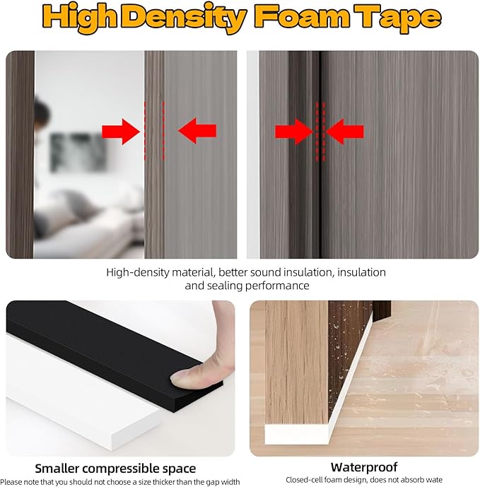 1/2 in Wide x 1/8 in Thick x 33FT Window Sealing Tape,Weather Stripping Door Seal,Foam Insulation Tape,Single-Sided Self-Adhesive Foam Strips,Black