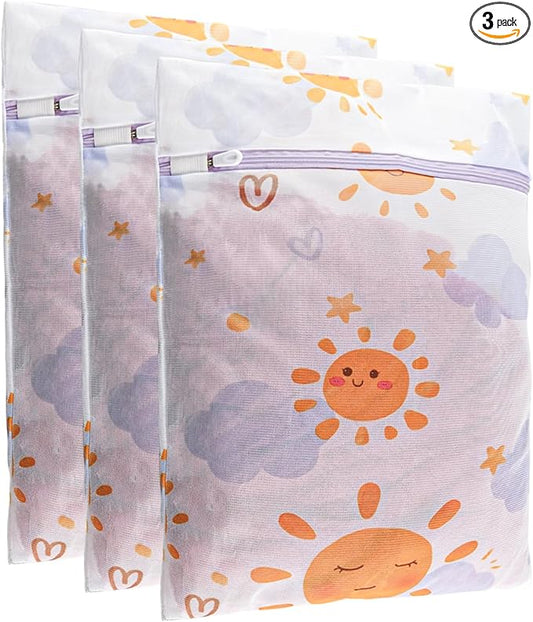 3Pcs Durable Mesh Laundry Bag, Durable Laundry Bags with Premium Zipper (Sunny)