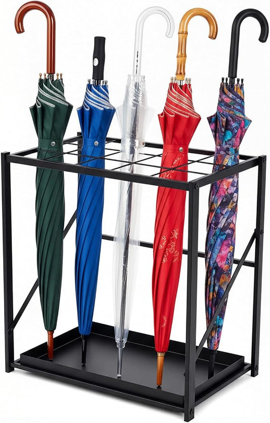 Folding Umbrella Storage Stand Rack Holder Organizer Free Standing Umbrella Rack with Removable Drip Tray for Entryway Home Office Hotel Entry Hallway(L18.31 X W11.89 X H19.69 Inch)