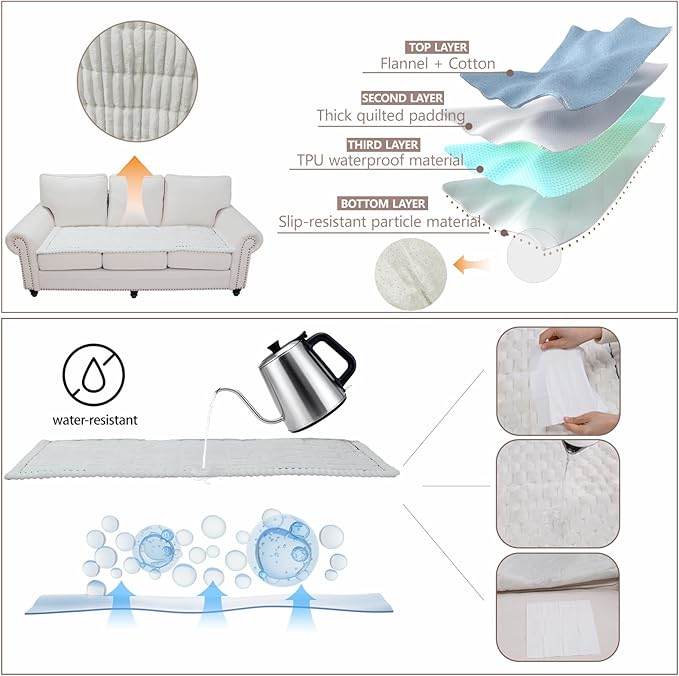 Waterproof Couch Cover for Dogs Washable,Non Slip Fuzzy Durable Couch Covers for 3 Cushion Sofa Pet Friendly Sofa Cover Dog Thick Soft Slipcovers Protector Couches Mat Bed (White, 27.6" x 82.7")