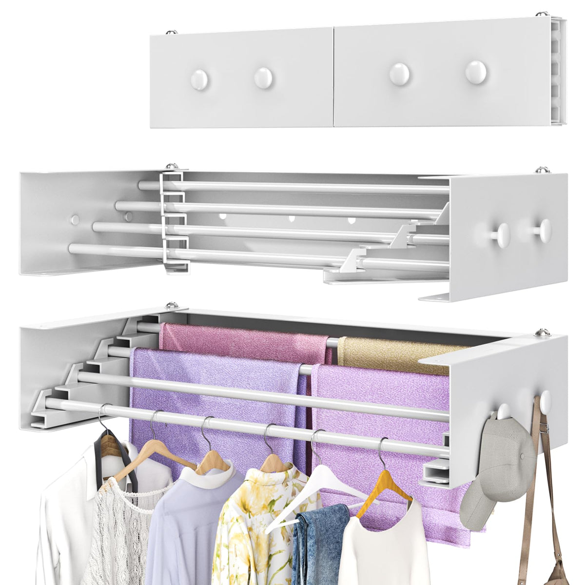 23.6" Wall Mounted Foldable Clothes Drying Rack, Space - Image 1