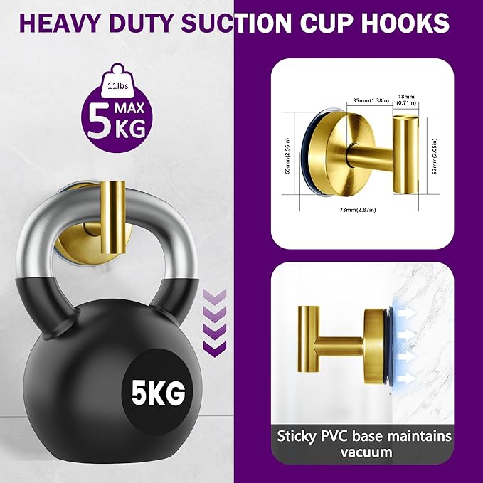 JOMOLA Suction Cup Hooks for Shower (4 Pcs Brushed Gold)