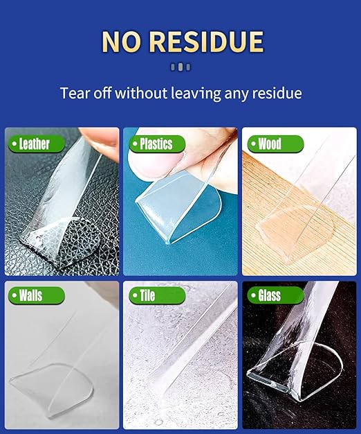 Nano Double Sided Adhesive Pads Strong Sticky Dots & Residue-Free, Mounting Tape Heavy Duty Hang Picture Decor Poster Map, Clear Large Dots Tape Removable, 180 Pcs 1.38x0.6 in