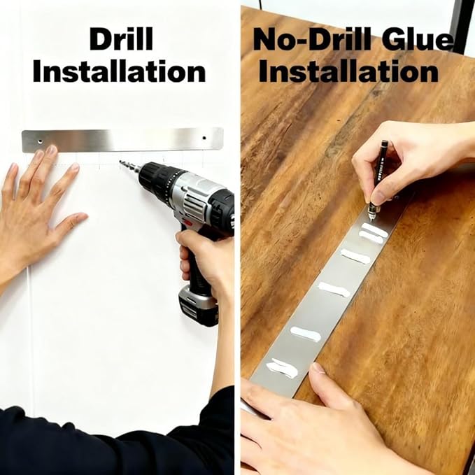 Magnetic Knife and Tool Holder | 1500 Gauss Heavy-Duty Magnet Holds 6 lbs | 16" Detachable Acacia Wood & Steel | for Kitchen Knives, Garage Tools | No-Drill Adhesive or Screw Mount