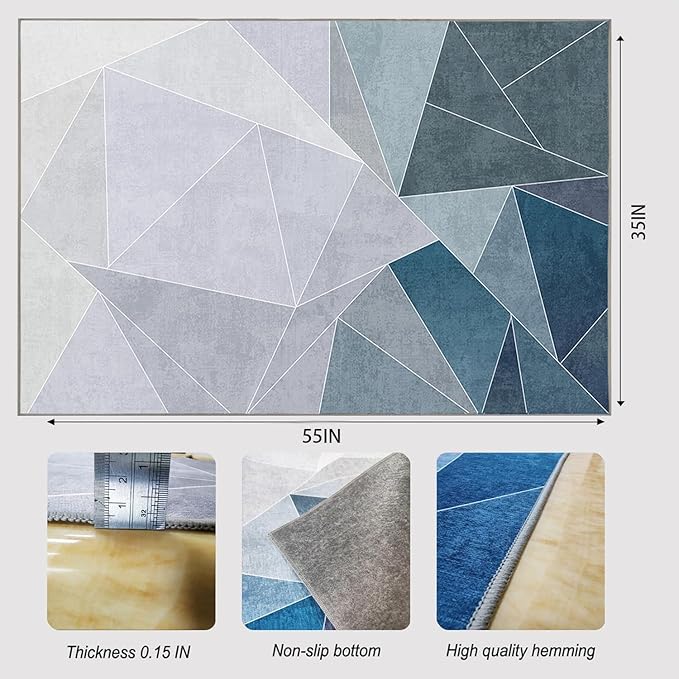 Office Chair Mat for Hardwood Floor,55"*35" Under Desk Mat, Computer Chair Rug,Anti-Slip Floor Protector for Low-Pile Carpet Home Office Blue Grey