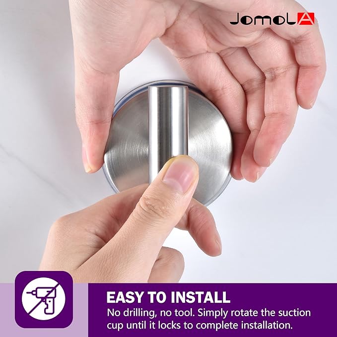 JOMOLA Suction Cup Hooks for Shower Wall Stainless Steel Vacuum Hook Heavy Duty Bathroom Suction Towel Holder Coat Hooks Wall Hanger for Door Glass Kitchen Brushed Silver 4Pcs