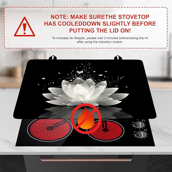 Stove Top Cover for Home Decoration Kitchen Pad Washable Cooktop Covers Countertop Stove Protector Mat for Home Kitchen Cooktops (white flowers, 28"x20")