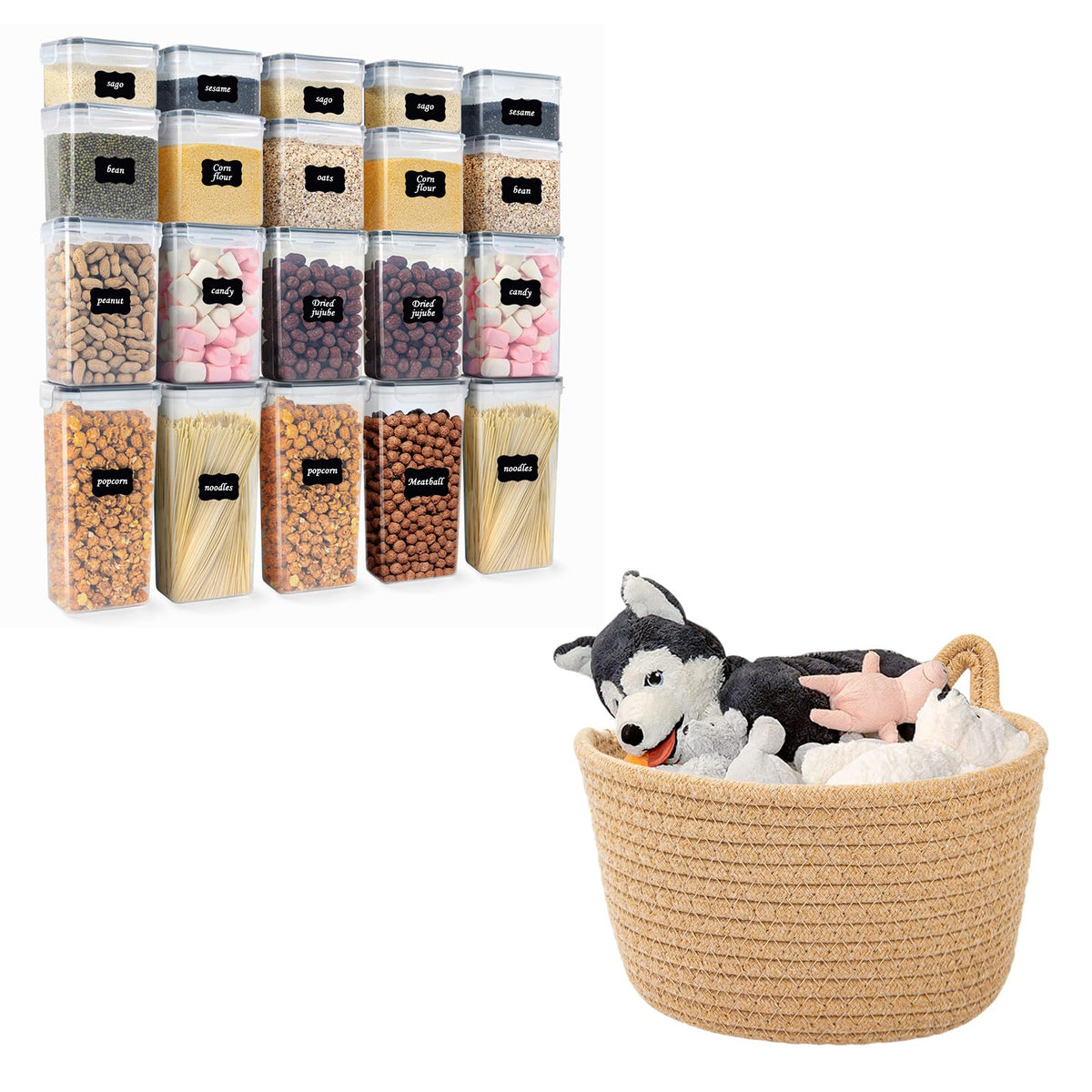 20 Food Storage Containers and Woven Baskets - Image 1