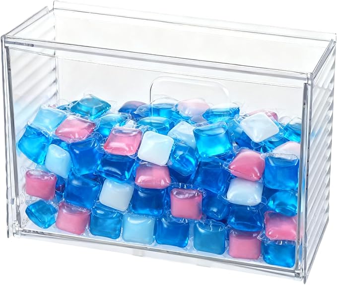 Rainmae Dishwasher Detergent Pod Holder Clear Acrylic Wall Mounted Large laundry Pods Under Sink Storage Case Candy Organizer Cleaning Supplies Container with Divide for Home Kitchen Office Cabinet