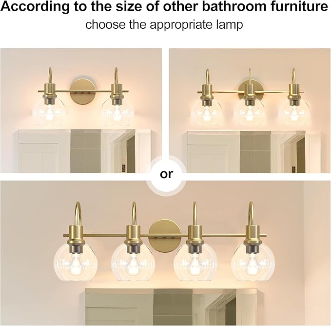 4-Light Gold Bathroom Vanity Light, 28" Modern Brushed Gold Wall Sconce with Clear Glass Shades, Bathroom Light Fixtures Over Mirror Lighting for Bedroom, Hallway,Easy Installation