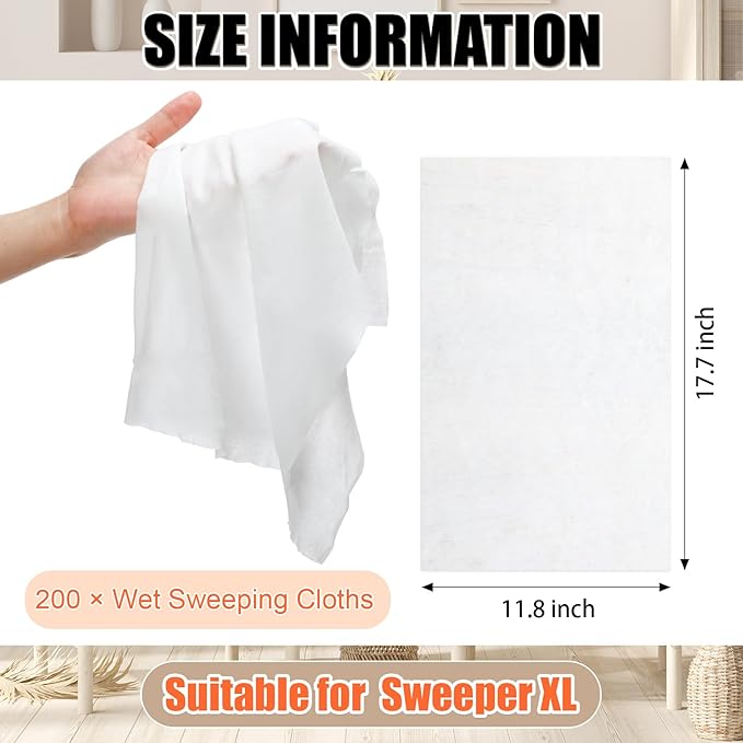 200 Counts Sweeper Wet Mopping Cloths Compatible with Swiffer 17.7'' x 11.8'' Large Wet Mop Pads Refills XL Disposable Floor Wipes Duster for Sweeping Scrubbing Cleaning Wood Hardwood Tile
