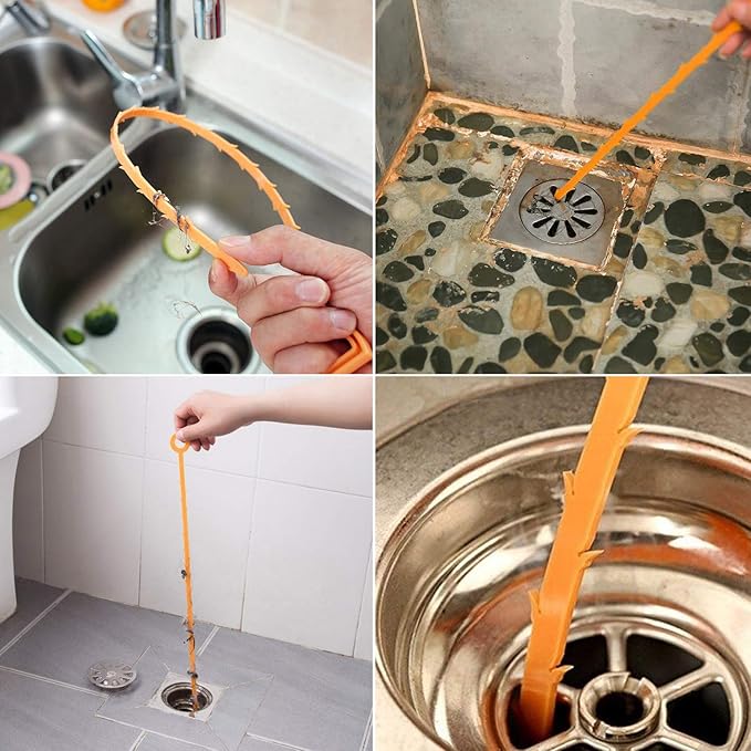 Snake Drain Hair Clog Remover Tool Set, 3pcs (50cm/19.7 Inches) - Drain Cleaner for Sink, Shower, Tub, Bathroom, Kitchen, Toilet, Sewer Pipes - Hair Catcher and Drain Auger