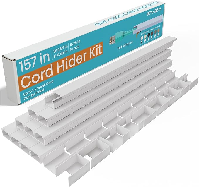 157in Cord Hider for 1-2 Wire, Self Adhesive One-Cord Channel Cable Concealer, Paintable Cable Covers for TV Cords on Wall, Cable Raceway Kit for Extension Cord, Ethernet Cables, Speaker Wires