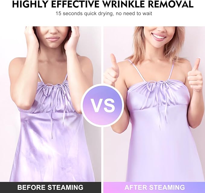 Portable Steamer for Clothes, 1200W Flat-Hanging Travel Steamer, 3 Levels for Powerful Handheld Clothes Steam, 15s Fast Heating for Travel Home Office and Dorm, 100ml(Purple)
