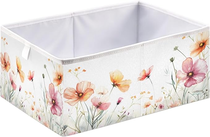 Bolaz Flowers on White Background Closet Organizers Storage Cubes Storage Bins Shelf Baskets Containers for Home Room Office,Rectangle