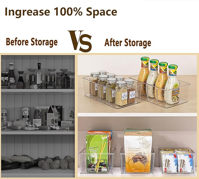 8 Pack Refrigerator Organizers and Storage,Clear Plastic Organizer Bins for Pantry,Kitchen,Fridge Organization and Storage,4 compartment Snack Containers for Spice Packets,Tea bag