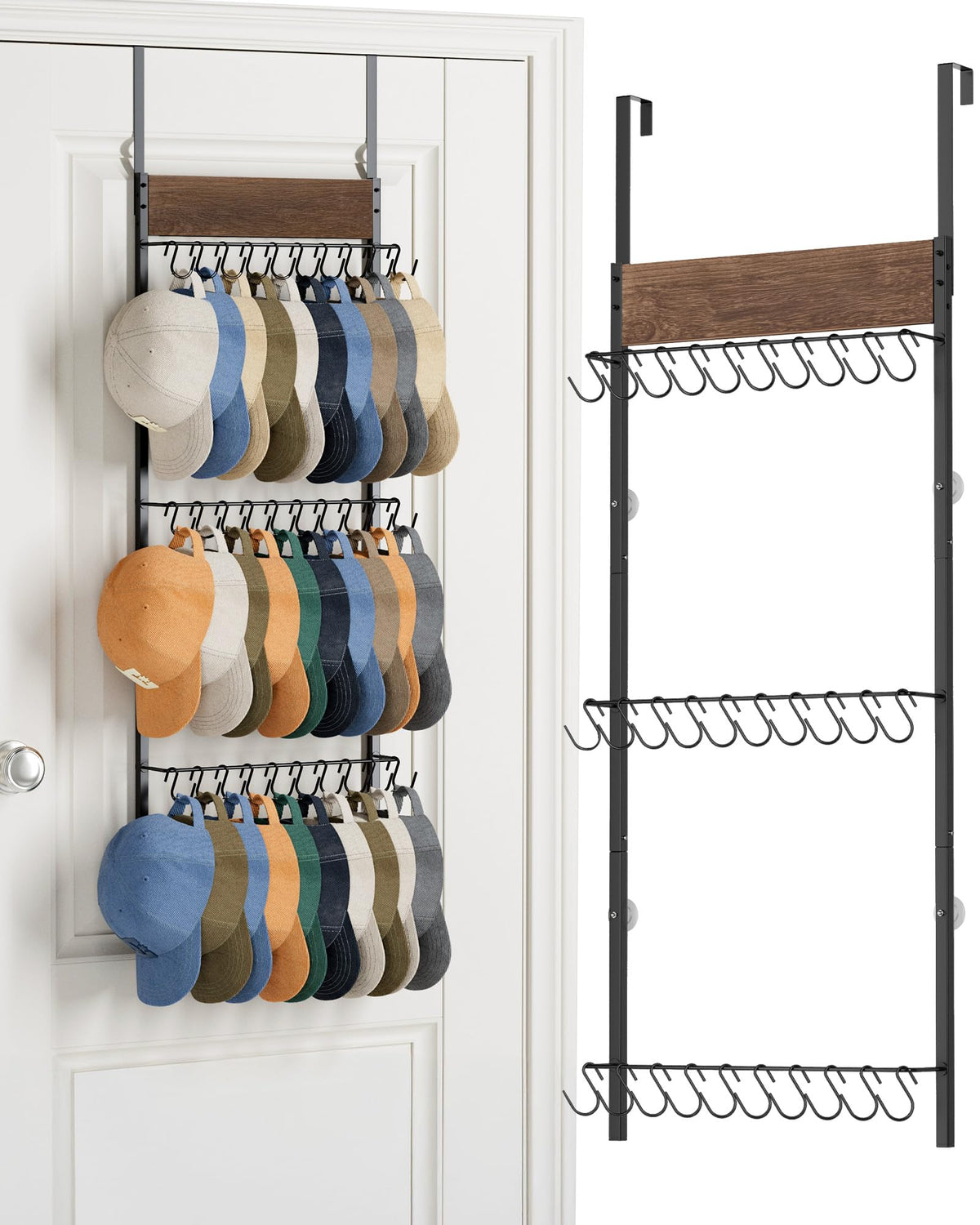 Over the Door Hat Organizer with 30 Hooks, 3-Tier Hat Rack - Image 1