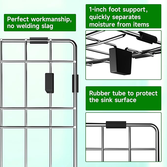 Stainless Steel Sink Protector 28-3/8" x 14-3/16" with Rear Drain, Metal Sink Rack for Bottom of Sink, Kitchen Sink Grate and Sink Protectors with Sink Strainer (28-3/8" x 14-3/16" - Rear Drain)
