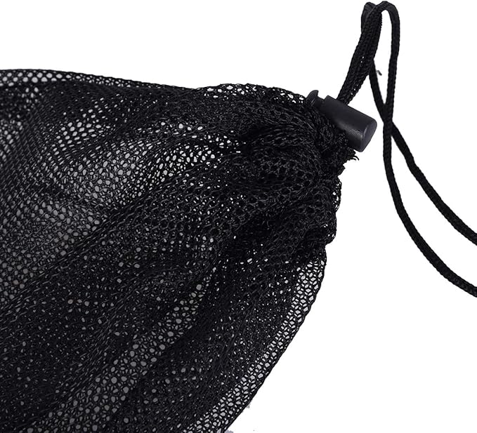 iBasingo 5pcs Black Mesh Nylon Sack With Drawstring - Durable Small Travel Sleeping Bag Stuff Sack for Cosmetics, Shower Gels, Bottles, Tennis Balls, Golf Balls, Tools - BVP03