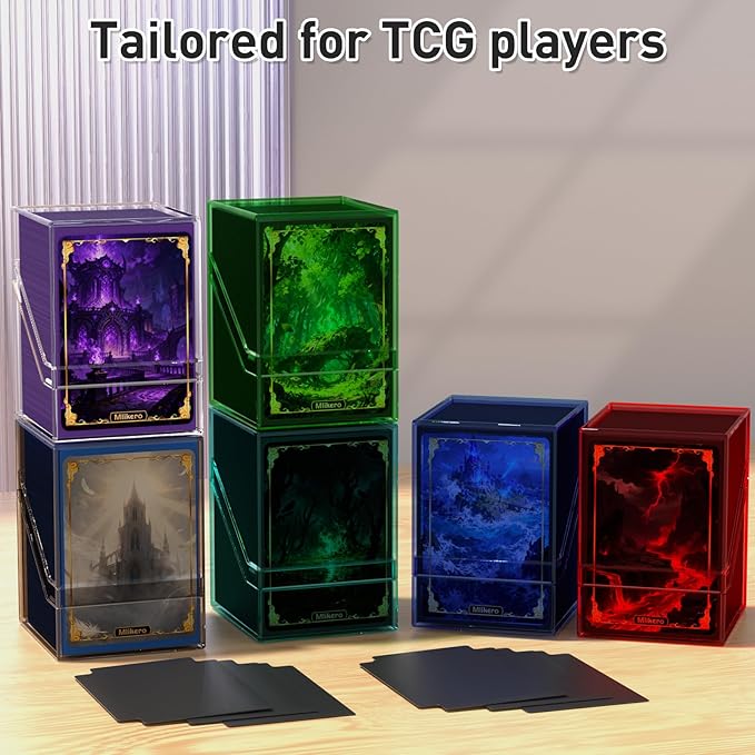 Mlikero Card Deck Cases, Acrylic Commander Deck Box Holding 100+ Sleeved Cards with Dividers, Clear Card Storage Box Fit for MTG, TCG, Sports Cards (Red)